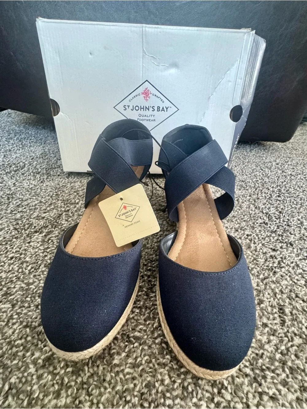 St. John's Bay Lainey Navy Espadrille Wedge Sandals with Cross Straps Size 8